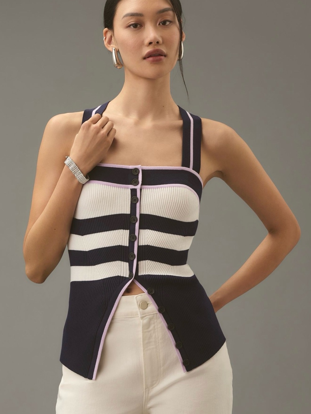 Maeve Button-Front Cross-Back Sweater Tank